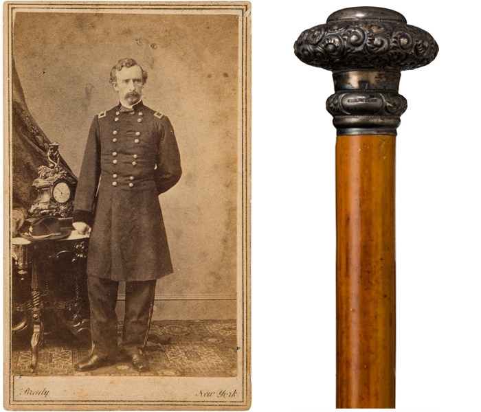 signed General Custer portrait and walking stick