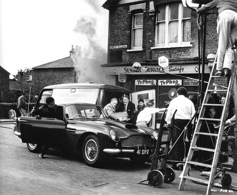 The Aston Martin DB4GT during filming of The Wrong Arm of the Law 