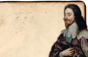 Charles I's inscription in the poetry book, which translates as "While I breathe, I hope"