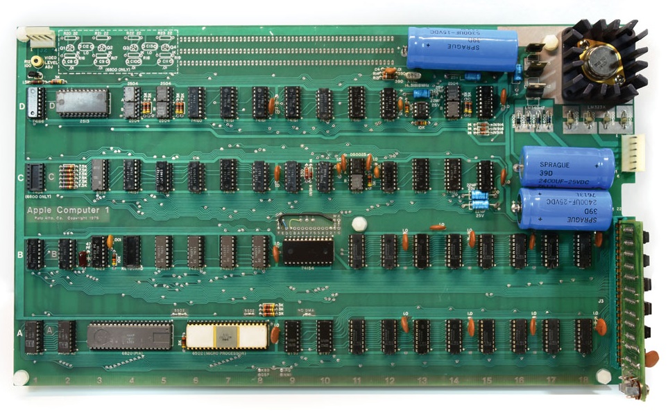 The original Apple-1 motherboard, unmodidifed since it was hand-built in Steve Jobs' family garage in 1976 