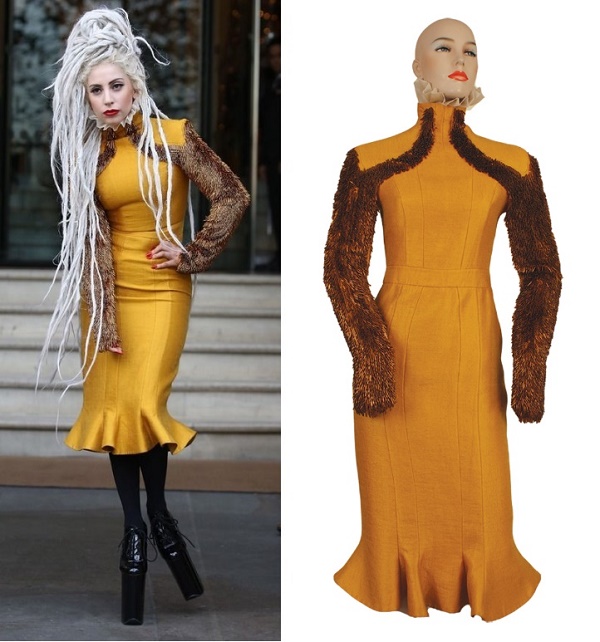 Gaga's custom golden mustard dress, sold for $12,402 