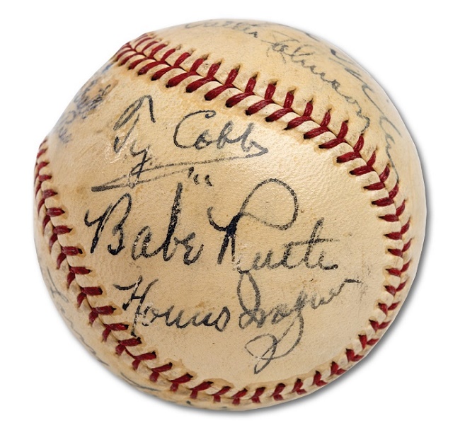 The ball featured a 'holy trinity' of Ruth, Wagner and Cobb signatures on a single panel 