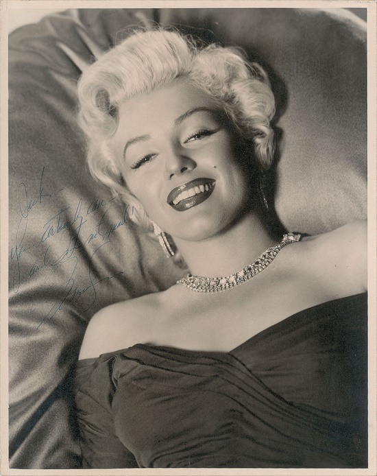 This Marilyn Monroe photograph, signed to her friend and choreographer Jack Cole, achieved the sale's second-highest price 