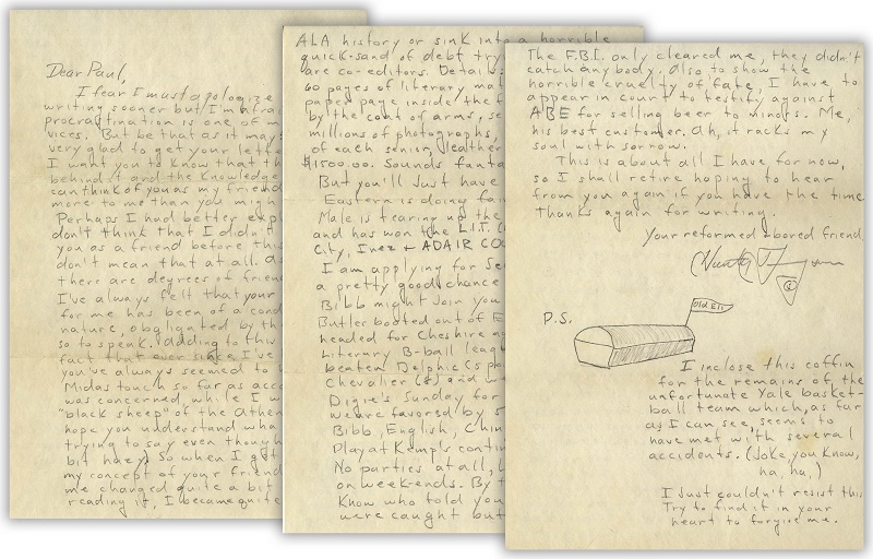 Thomspon's letters to his friend Paul Semonin span almost 20 years, from 1955 until 1974 