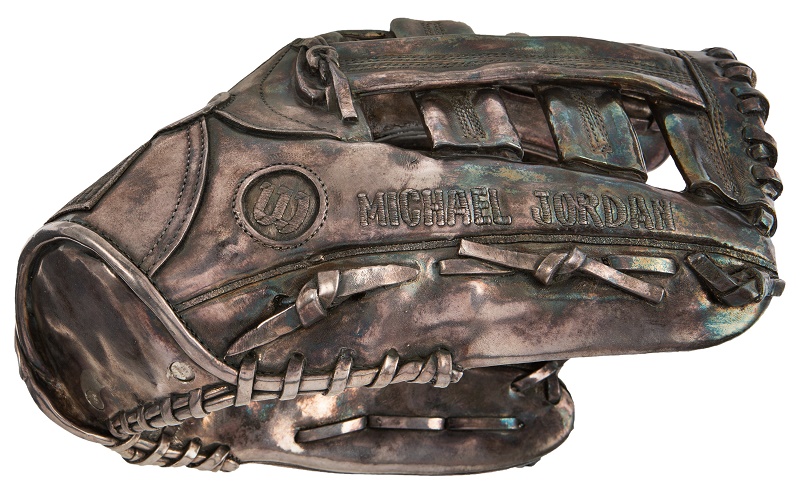 Jordan also recieved this unique silver-coated catcher's mitt - although his baseball career ended just a few weeks later 