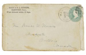 Twain wrote his letter in October 1881, as he was working on his seminal novel The Adventures of Huckleberry Finn