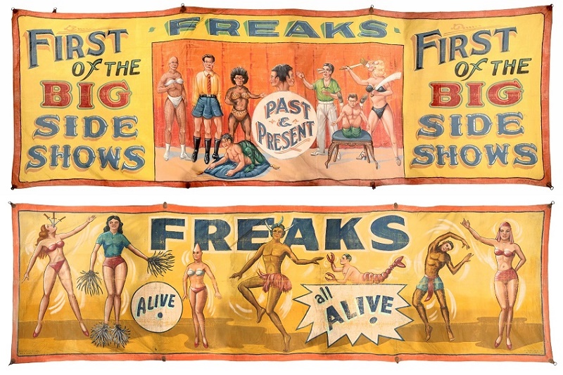 Original hand-painted sideshow banners by Fred Johnson (above, est. $4,000 - $6,000) and Snap Wyatt (below, est. $3,000 - $5,000)