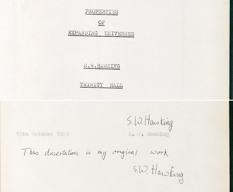 One of only five existing copies of Hawking's original 1965 PHD thesis 