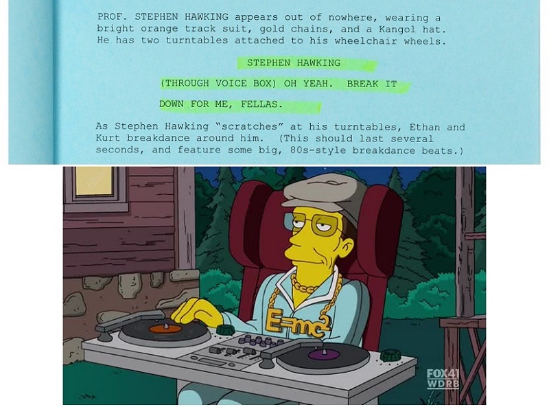 Hawking's copy of the script for the Simpsons epsiode Elementary High School Musical