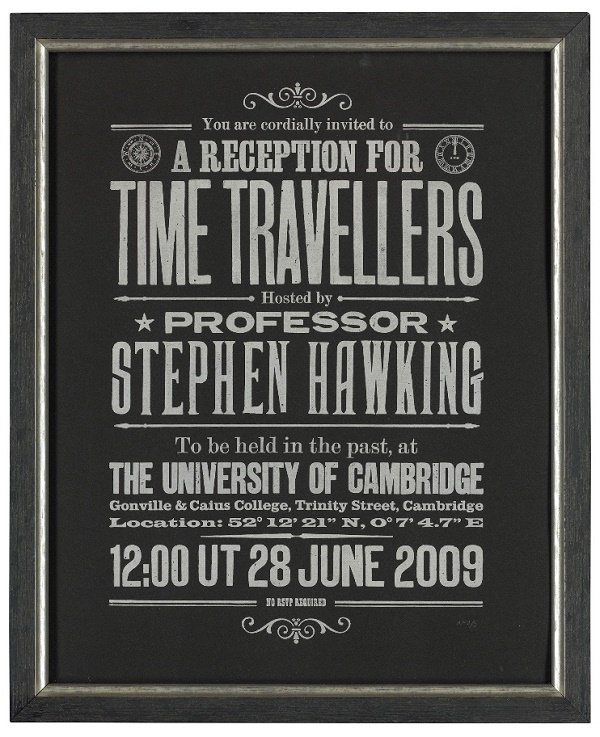 The official invitation to Hawking's reception for time travellers - sent out fater the event had taken place