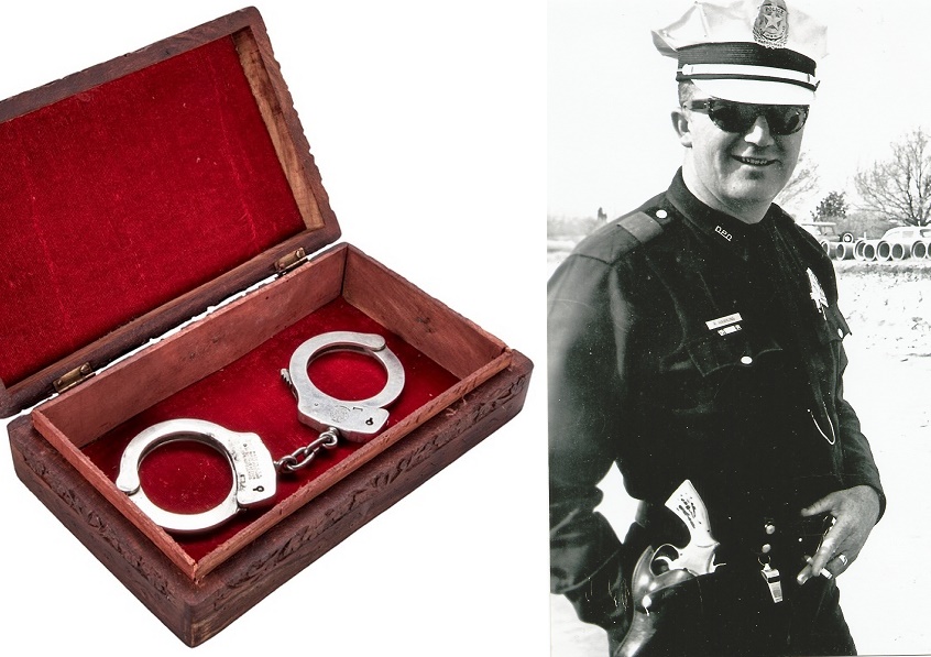 Ray Hawkins used the historic handcuffs throughout his 29-year career with the Dallas P.D 