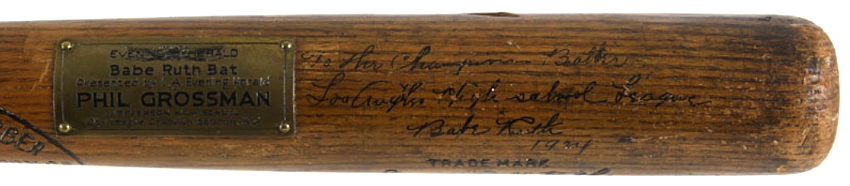 Charitybuzz: Babe Ruth Framed Piece of a 1934 Game-Used Bat Display