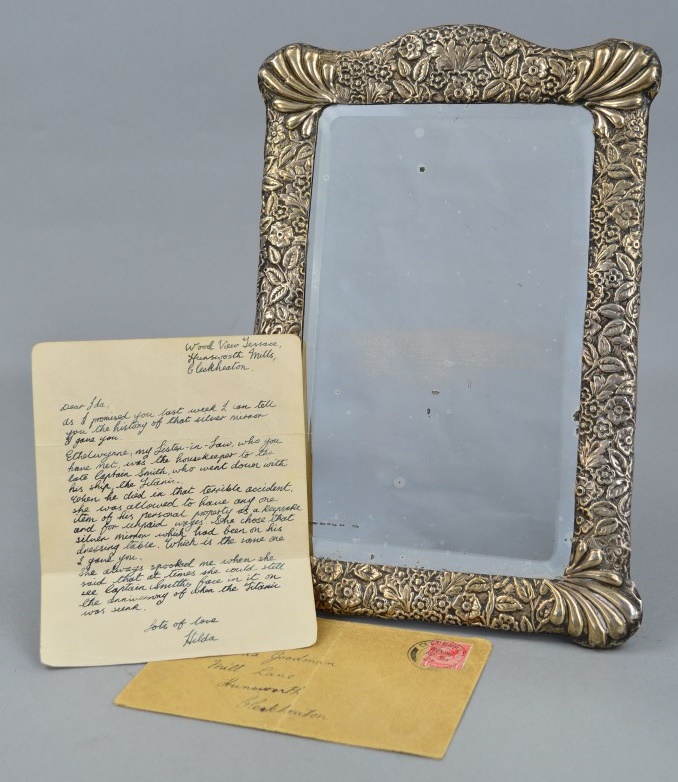 The mirror is accompanied by the letter which tells of Captain's Smith's ghostly apparition 