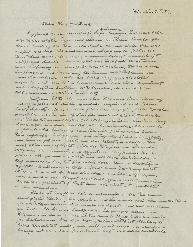 Written a year before his death in 1955, the letter is considered as Einstein's last word on his personal religious beliefs.