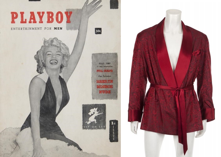 Hefner's personal copy of Playboy #1, and one of his signature custom silk smoking jackets 