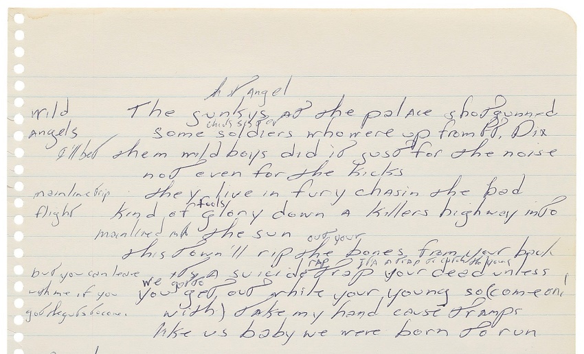 Bruce Springsteen's handwritten Born to Run lyrics