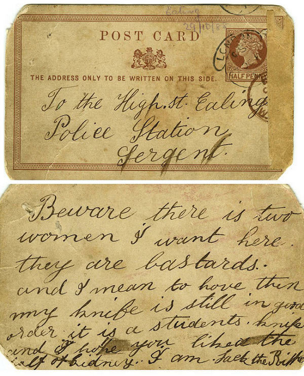 A postcard from the original Jack the Ripper police evidence file 