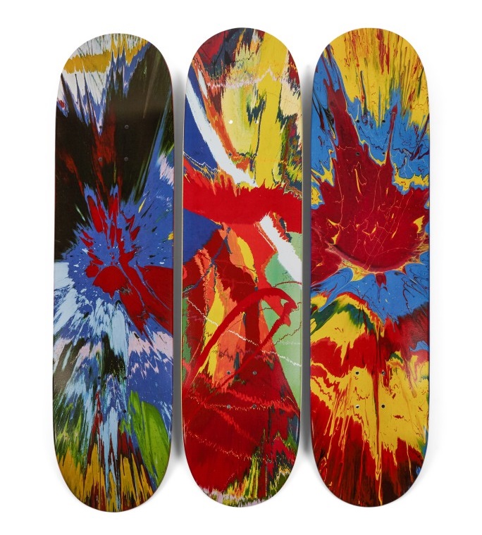 A set of three Supreme decks based on Damien Hirst's iconic 'Spin' paintings, circa 2009