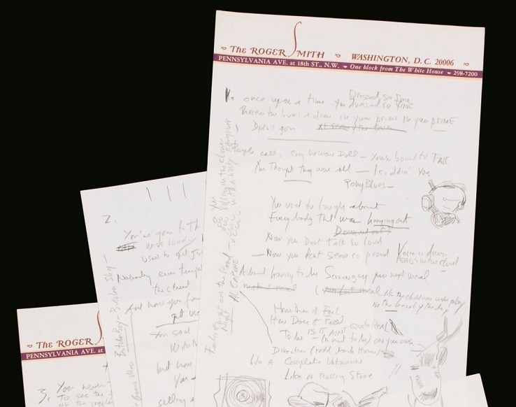 Bob Dylan's original working lyrics for Like A Rolling Stone, which sold at Sotheby's in 2014 for $2,045,000 