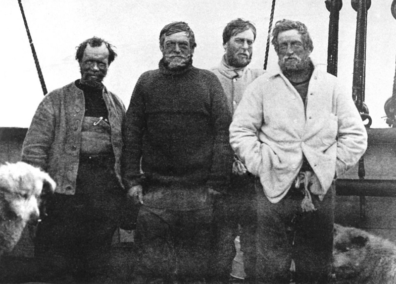  Left to right: Frank Wild, Ernest Shackleton, Eric Marshall and Jameson Adams