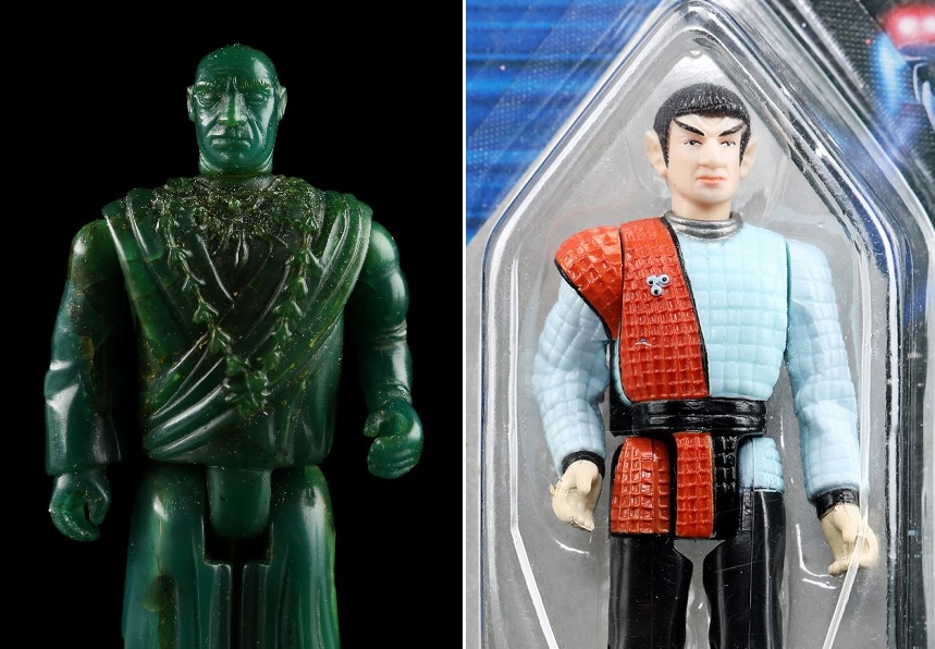 An original Indiana Jones 'Mola Ram' pre-production wax figure sculpture from LJN; and an unreleased Star Trek: TNG Jean-Luc Picard 'Romulan' prototype from Galoob