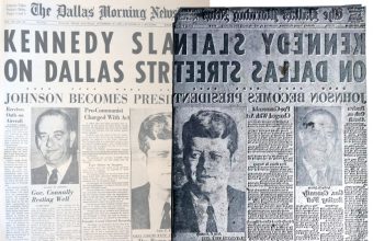 The unique Dallas Morning News printing plate, bearing the headline "Kennedy Slain on Dallas Street"