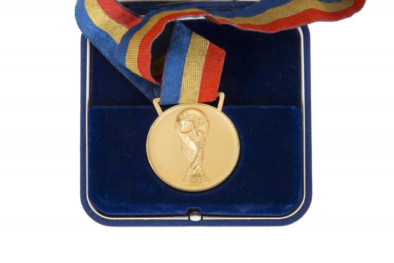 A winner's medal from the 2002 FIFA World Cup in Japan and South Korea