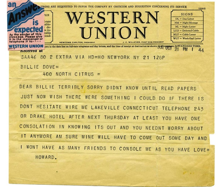 Dove kept her cache of letters and telegrams from Hughes safely hidden away for 65 years until her death in 1997