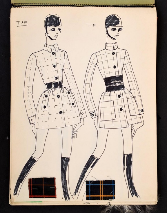 The sale includes several of Karl Lagerfeld's Tiziani sketchbooks, complete with their original fabric swatches still attached.