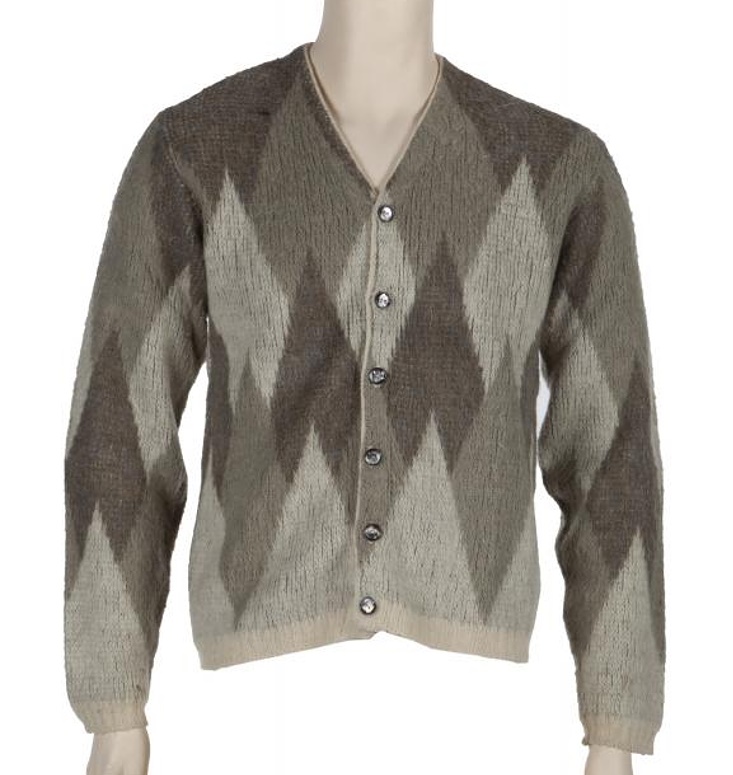 Kurt Cobain's last photo-shoot cardigan, which more than doubled its pre-sale estimate to fetch $75,000 at Julien's Auctions