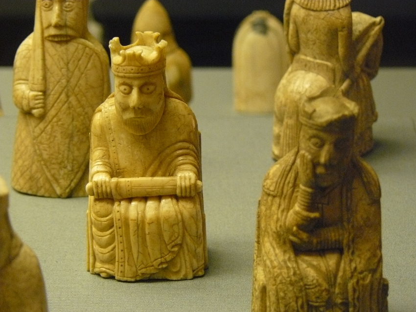 A collection of pieces from the Lewis Chessmen hoard at the British Museum