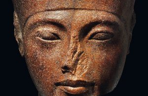 The sculpture of Tutankhamen's head up for action at Christie's