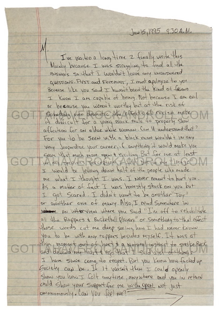 Tupac Shakur wrote the letter to Madonna from his jail cell at Rikers Island, whilst awaiting sentencing for his 1994 conviction for sexual assault.