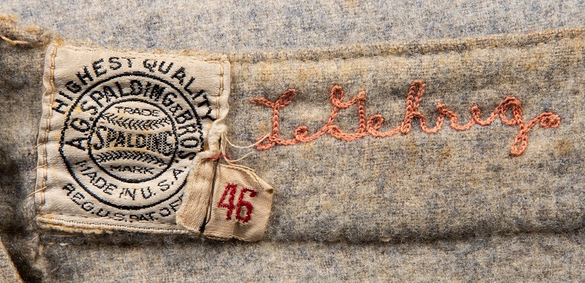 The historic jersey still has Gehrig's name sewn inside the collar