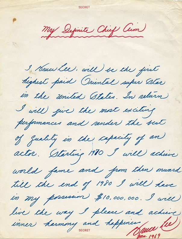 Bruce Lee's personal manifesto, written in January 1969