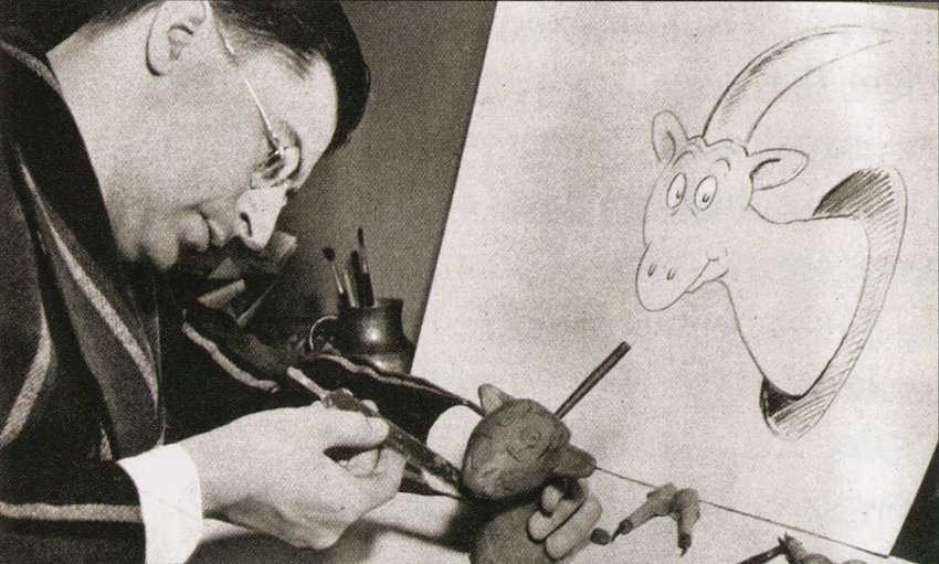 Dr Seuss, working on a sculpture of the Mulberry Street Unicorn (Image: Profiles in History)