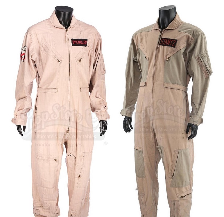 The jumpsuits worn by Harold Ramis in Ghostbusters II and Dan Aykroyd in Ghostbusters, which sold for £27,675 and £30,750 respectvely (Images: Prop Store)