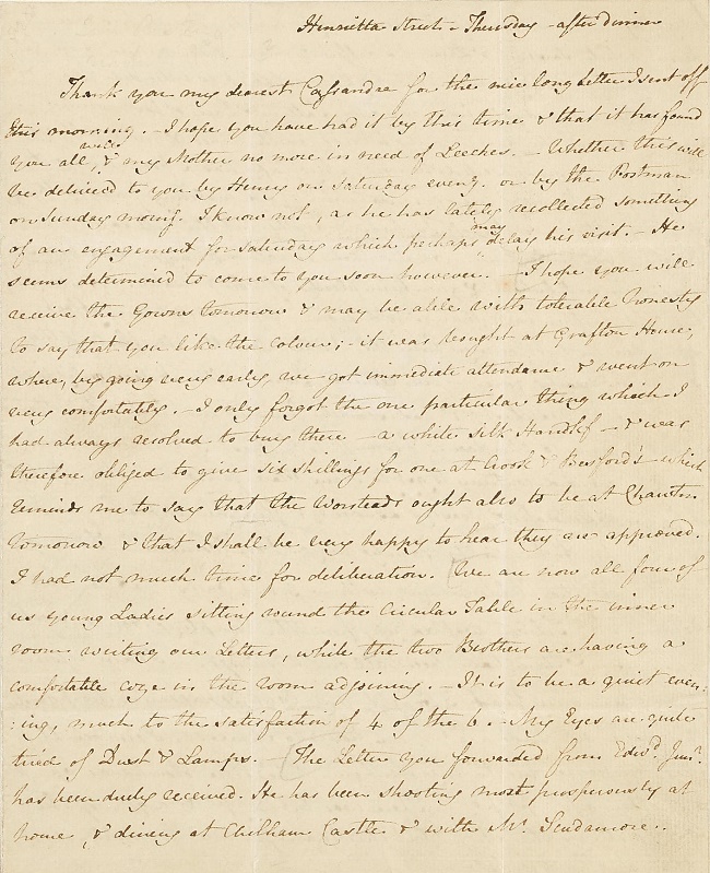 Austen wrote the letter to her sister Cassandra in 1813, the same year her second novel Pride and Prejudice was published (Image: Bonhams)