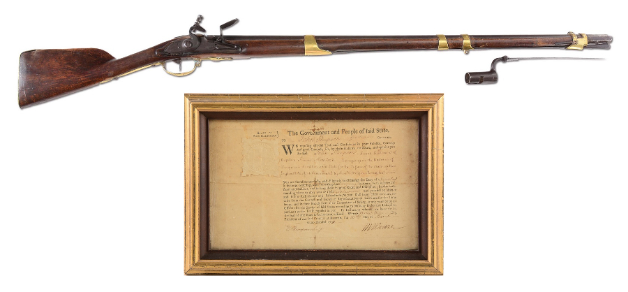 The musket will be sold along with John Simpson's original military commission dated March 17, 1778 (Image: Morphy Auctions)