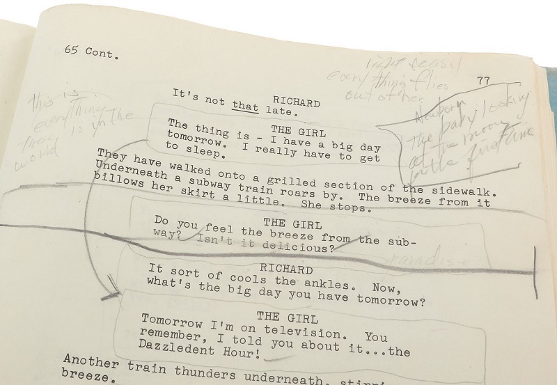 Monroe's handwritten notes for the film's famous 'Subway' scene (Image: Profiles in History)