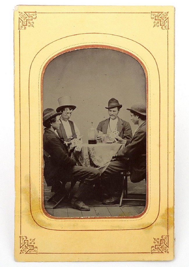 The tintype photograph is said to depict Billy the Kid (second left), along with his associates Richard Brewer, Fred Waite and Henry Brown (Image: Sofe Design Auctions) 