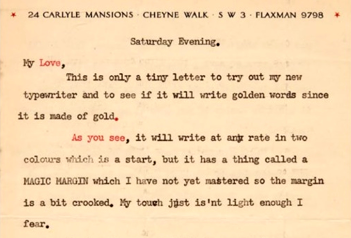 Flemming famously bought himself a golden typewriter to celebrate finishing his first James Bond novel Casino Royale in 1952, and used it to write Ann this letter (Image: Sotheby's)