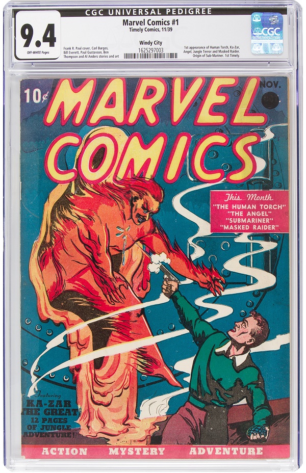 The Windy City copy of Marvel Comics #1, graded CGC NM 9.4 with off-white pages, which sold at heritage Auctions for a record $1.26 million (Heritage Auctions)