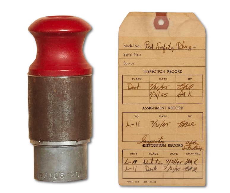 As the Enola Gay approached the target, the green safety plugs were replaced with red arming plugs to prepare it for detonation (Image: Bonhams)