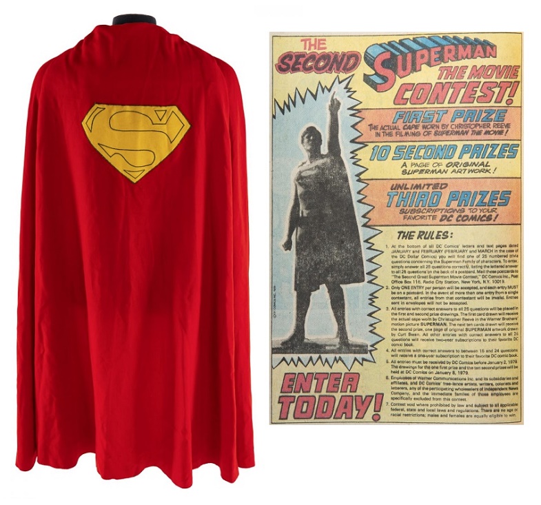 Christopher Reeve's Superman cape was originally a prize in a 1979 comic book competition (Image: Julien's Auctions)