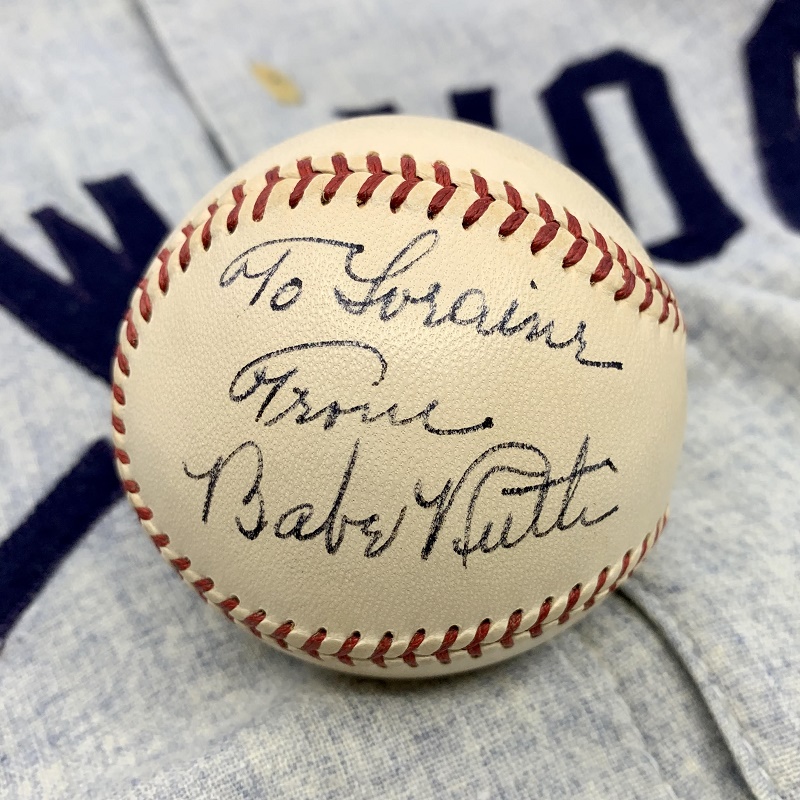 Babe Ruth's autograph on the ball, one of the last he ever signed, was graded a perfect Mint 10 by sports authenticators PSA/DNA (Image: Grey Flannel Auctions)