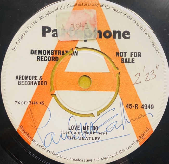 The 'demonstration copy' of Love Me Do was the first Beatles record ever played on the radio, and remained in the radio Luxembourg archives for 30 years (Image: Omega Auctions) 