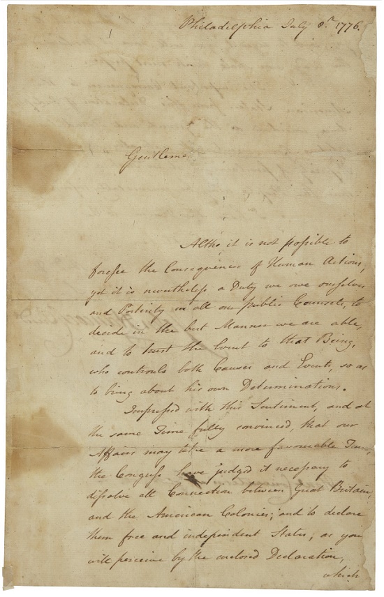 Just five of the John Hancock letters sent out to the original 13 colonies are known to have survived (Image: Sotheby's)