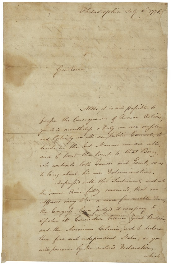 John Hancock's letters informed the 13 original colonies that the Declaration of Independence had been adopted (Image: Sotheby's)