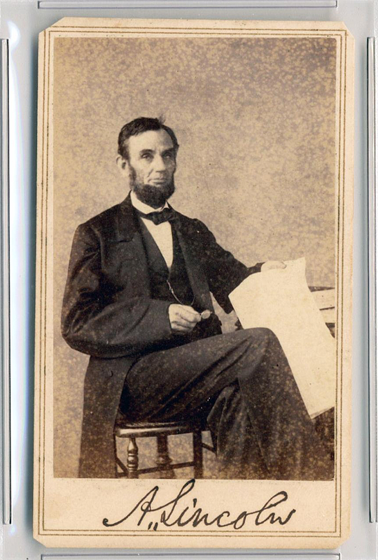 The signed CDV of Abraham Lincoln, graded PSA/DNA GEM MT 10 and estimated at $75,000 - $100,000 (Image: University Archives)